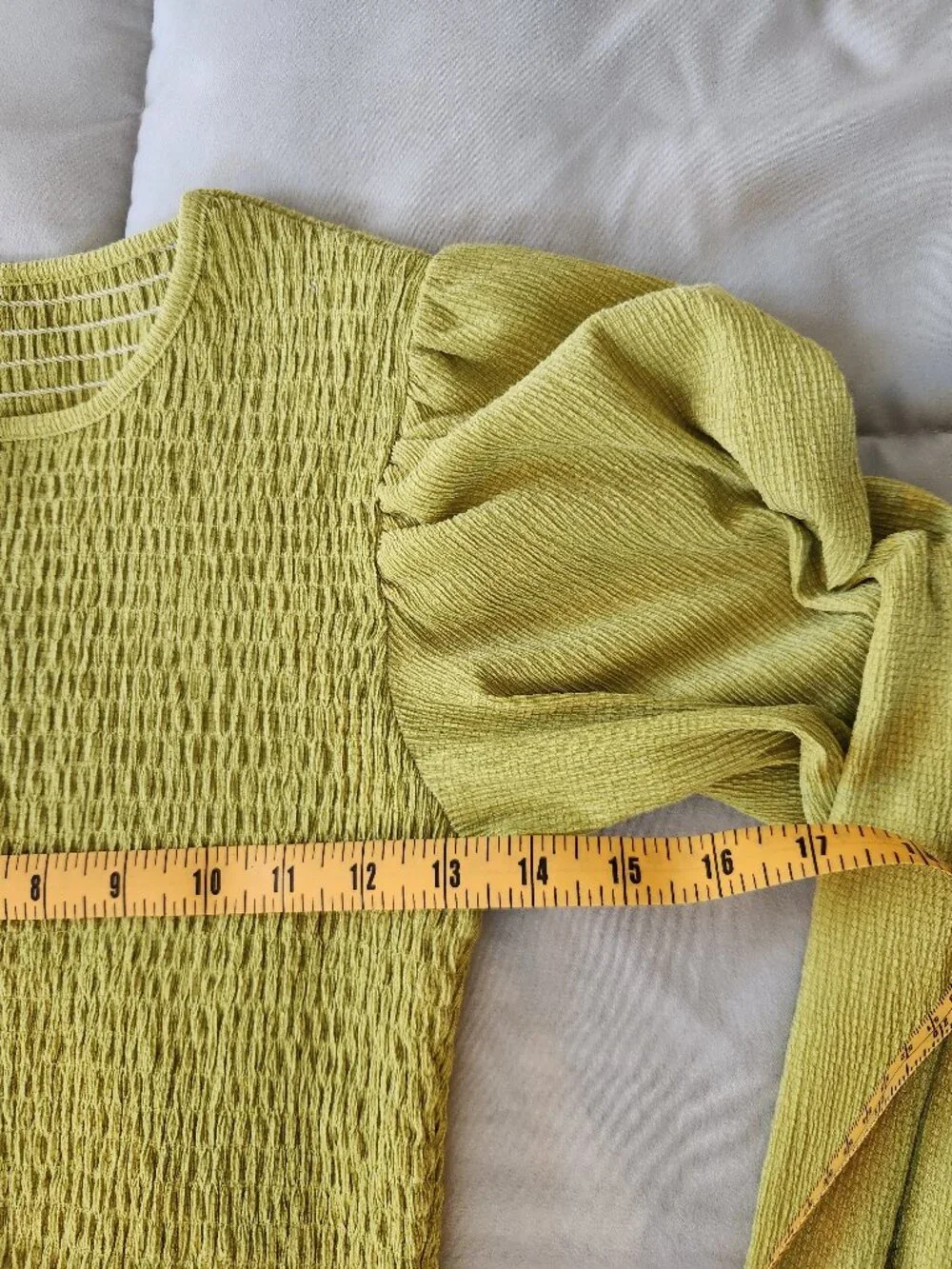 Anthropologie‎ smocked puff long sleeve blouse top shirt lime green
